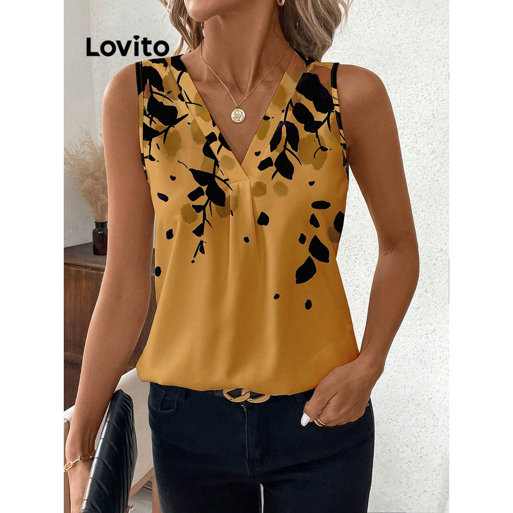 Lovito เสื้อเบลาส์ลายดอกไม้ลำลองสำหรับผู้หญิง LBL16495