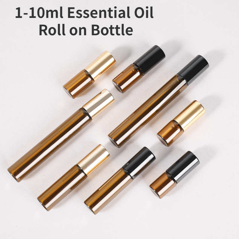 1ml 2ml 3ml 5ml 10ml Amber แก้วน้ําหอมน้ํามันหอมระเหยม้วนบนขวด Roller Ball ตัวอย่าง Test Vial