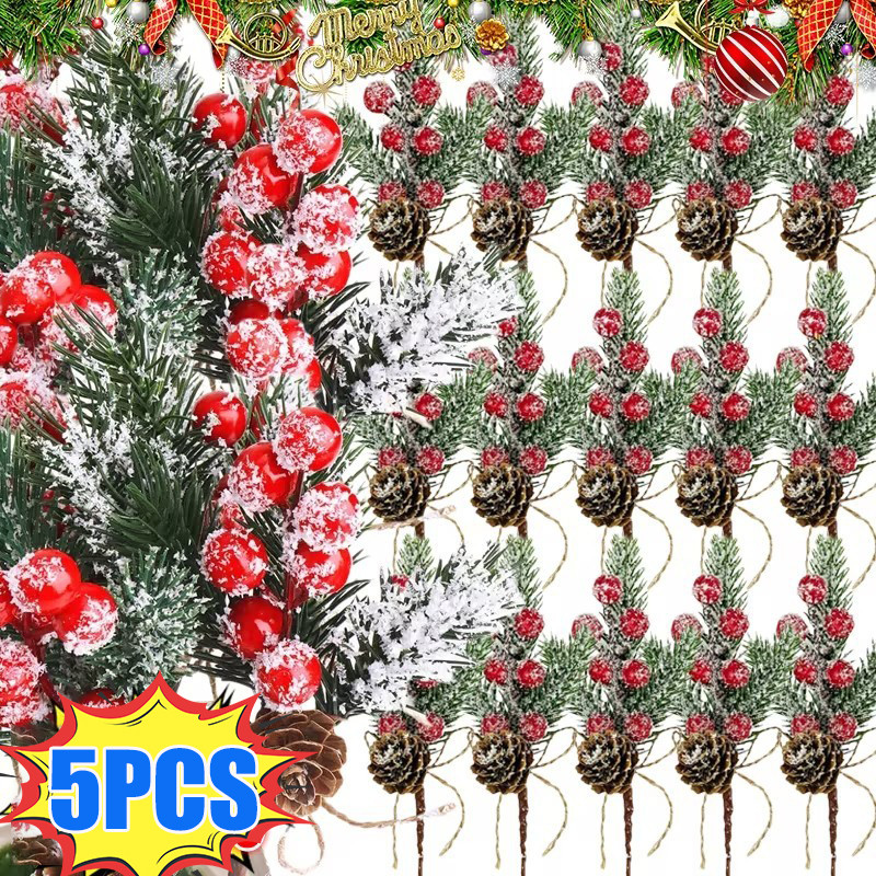 คริสต์มาสสีแดงเบอร์รี่-คริสต์มาสจําลองสนเข็มผลไม้สีแดงสาขา-ที่ถอดออกได้,ทนทาน-ปลอมพืชช่อ-สําหรับ ทําเอง บ้านพวงมาลัยพวงหรีดพรรคต้นคริสต์มาส,ปัจจุบันตกแต่
