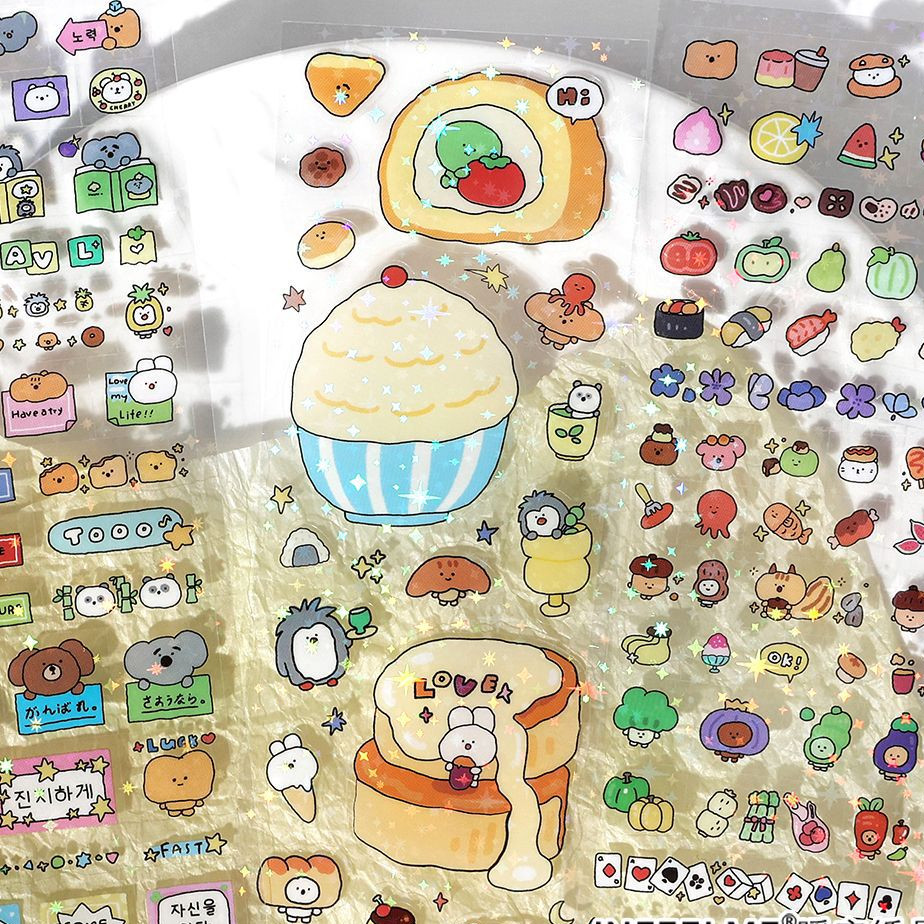 ไดลี่|3 แผ่น PET Flash Film Long Tape Cute Handbook Cut Film Material Sticker