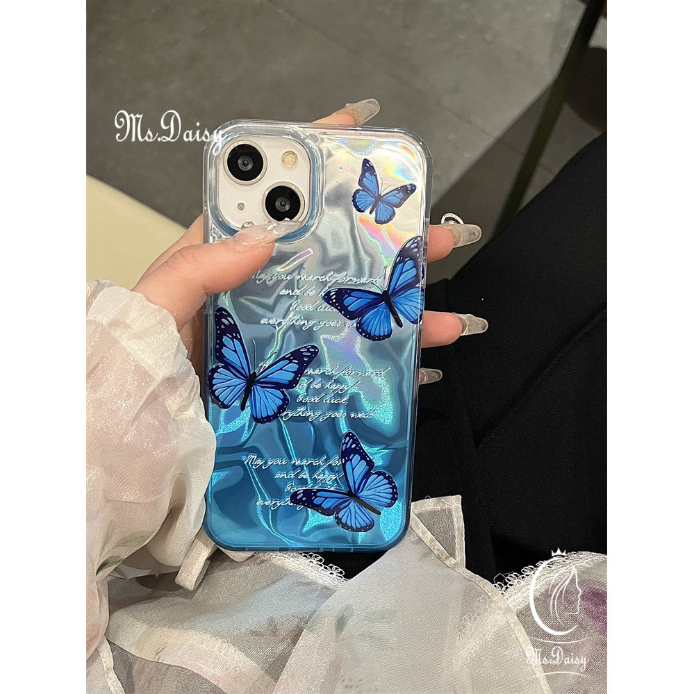 SAMSUNG แฟชั่นระลอกน้ําเคสโทรศัพท์สําหรับsamsung Galaxy A23 A25 A30S A31 A32 A33 A34 A35 A50 A50S A51 A52 A53 A54 A55 A71 A72 A73 สีฟ้าผีเสื้อฝาครอบโทรศัพท์