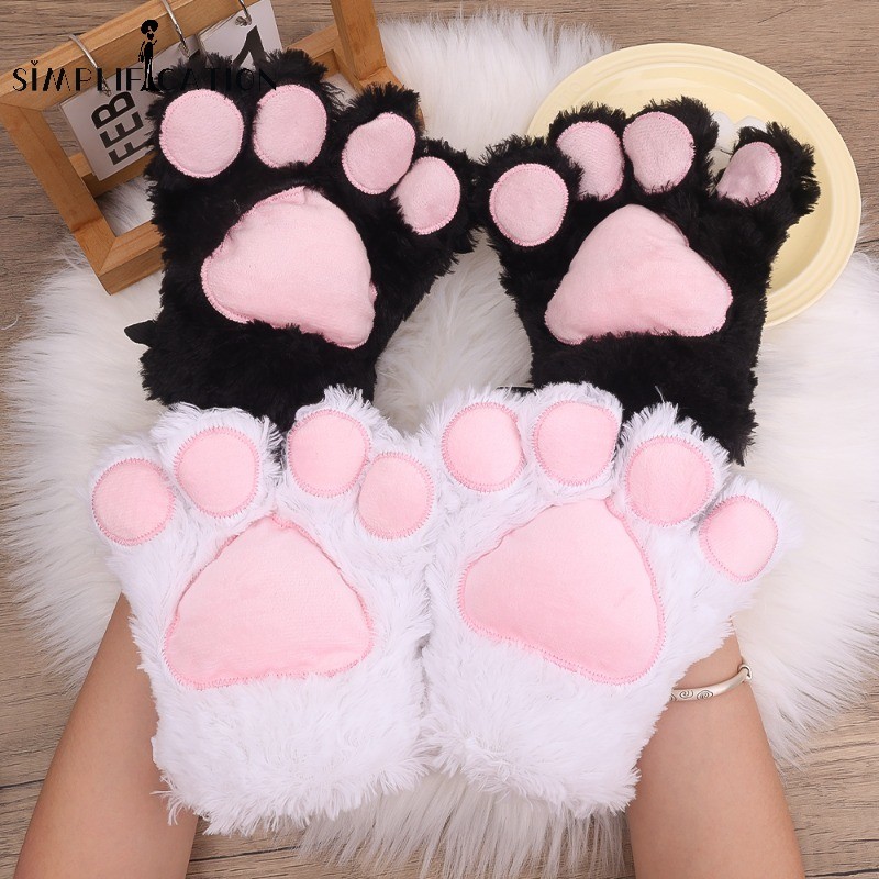 แฟชั่นตุ๊กตาแมวตีนถุงมือคอสเพลย์-ถุงมือปุยการ์ตูนโพลีเอสเตอร์นุ่มสบาย
