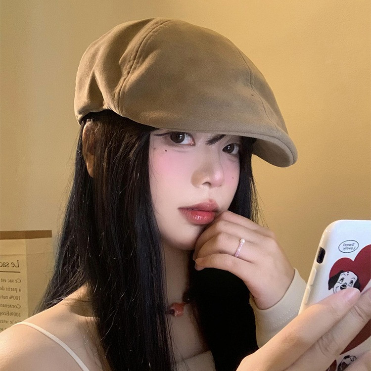 ญี่ปุ่นย้อนยุคหนังนิ่มไปข้างหน้าหมวกผู้หญิงฤดูใบไม้ร่วงฤดูหนาวหัวใหญ่หมวกเบเร่ต์