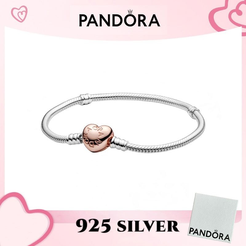 สร้อยข้อมือและจี้เงินสเตอร์ลิงแท้ 100% จาก PANDORA สร้อยข้อมือหัวใจและโซ่งูจาก Pandora Moments