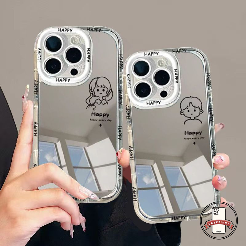 คู่การ์ตูนน่ารักมีความสุขเด็กหญิงเคสโทรศัพท์เข้ากันได้กับ IPhone 7Plus 15 14 12 13 11 Pro Max XR X XS Max 7 8 14 15 Plus