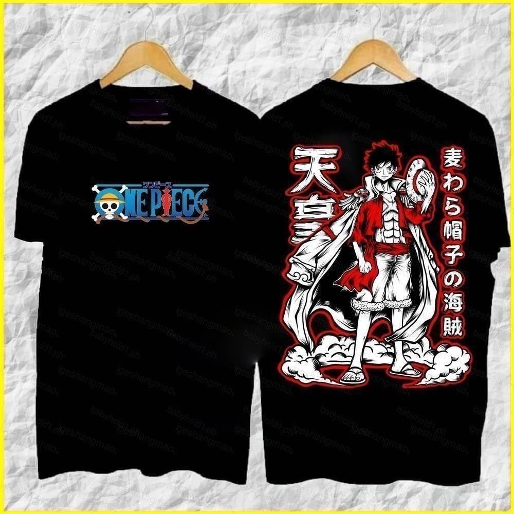 ผ้าฝ้าย 100% เสื้อยืดแขนสั้นลําลอง ทรงหลวม พิมพ์ลายอนิเมะวันพีช ลูฟี่ พลัสไซซ์ แฟชั่นสําหรับผู้ชาย และผู้หญิง