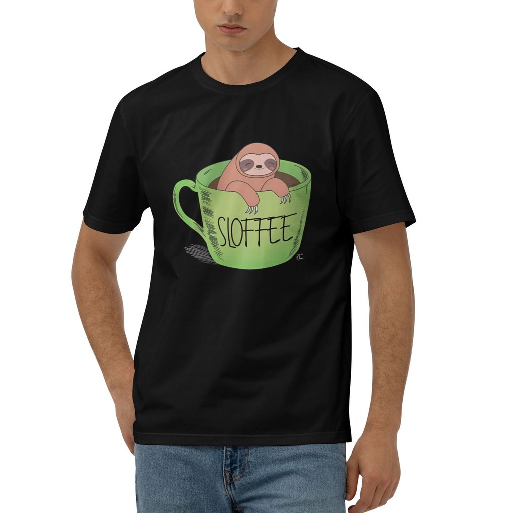 Loffee Sloth Coffee Novelty ManS Tshirt ใหม่ผ้าฝ้าย