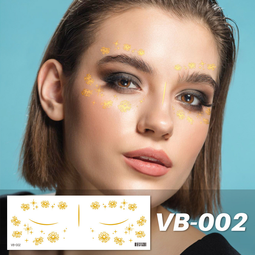 รอยสักใบหน้า,ทองดาวผีเสื้อดอกไม้ปลอมใบหน้าสักชั่วคราวโลหะสําหรับผู้หญิงสาวรอยสักใบหน้าชั่วคราวสําหรับงานปาร์ตี้แต่งหน้าเทศกาลอุป - รูปที่ 4