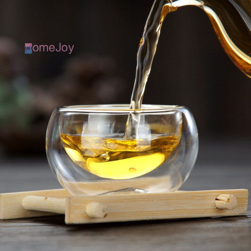 HomeJoy 50ml ถ้วยแก้วผนังคู่โปร่งใส Handmade ทนความร้อนเบียร์ชาเครื่องดื่ม Kungfu ถ้วยน้ําชา Mini Whisky ถ้วยเอสเปรสโซถ้วยกาแฟ .ม