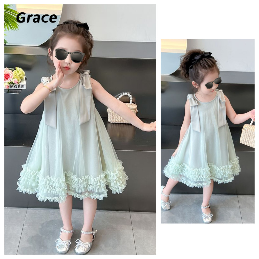 【Grace】 ชุดเดรสเด็กผู้หญิง ฤดูร้อน 2024 แฟชั่น สไตล์ใหม่ สาวน้อย เด็ก ชุดเจ้าหญิง ที่รัก แขนกุด วันเกิด ชุดเดรส ชุด... G99041#