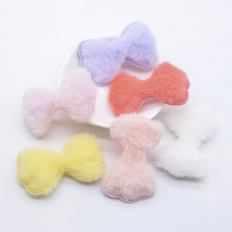 12 ชิ้น 55*35 มิลลิเมตร Soft Plush Furry Bow Tie Applique สําหรับ DIY Headdress กิ๊บติดผมอุปกรณ์ตกแต่งเสื้อผ้าหมวกรองเท้าเย็บแพทช์