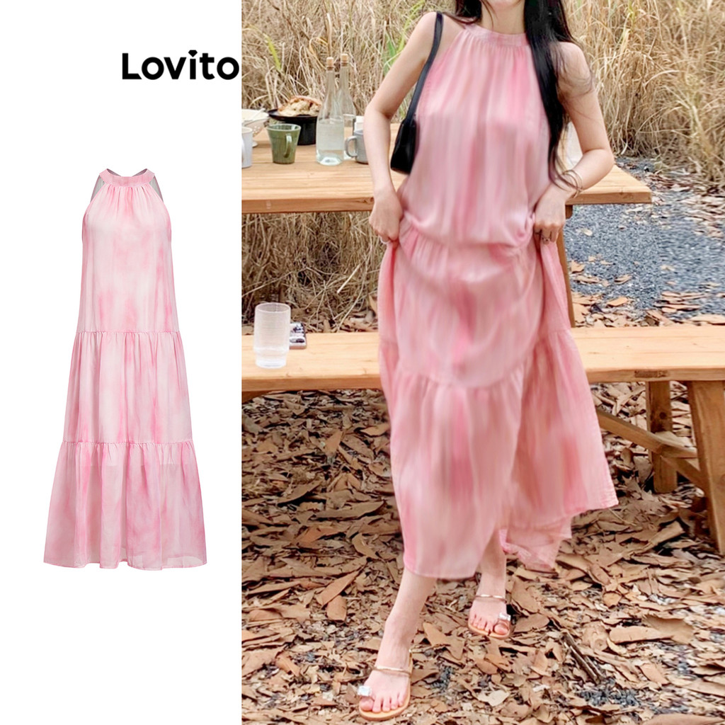 Lovito ชุดเดรสรัดรูปมัดย้อมโรแมนติกสำหรับผู้หญิง L98AD111