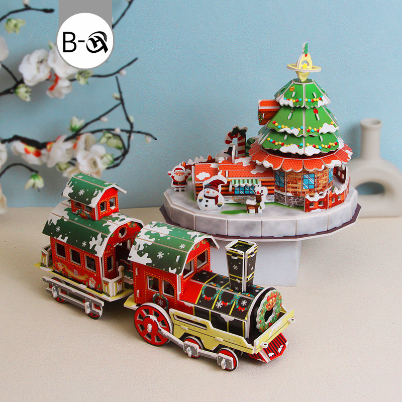 BHQ จิ๊กซอว์ 3D คริสต์มาส รถไฟคริสต์มาส บ้าน ห้องนั่งเล่น