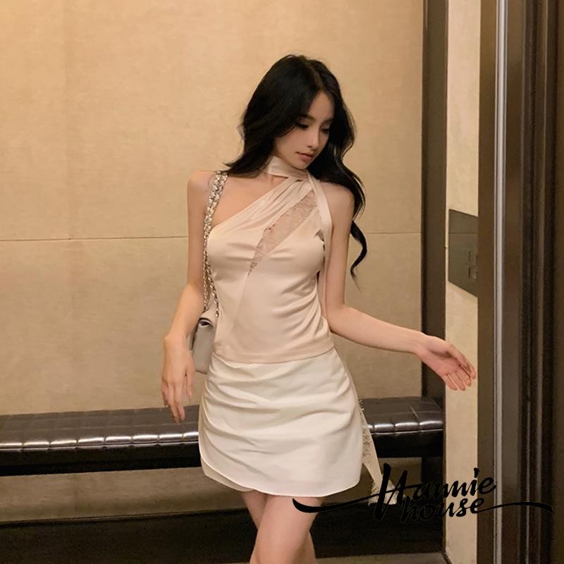 Hanie House- เสื้อกล้ามคล้องคอลูกไม้ทรงเข้ารูปสําหรับผู้หญิง