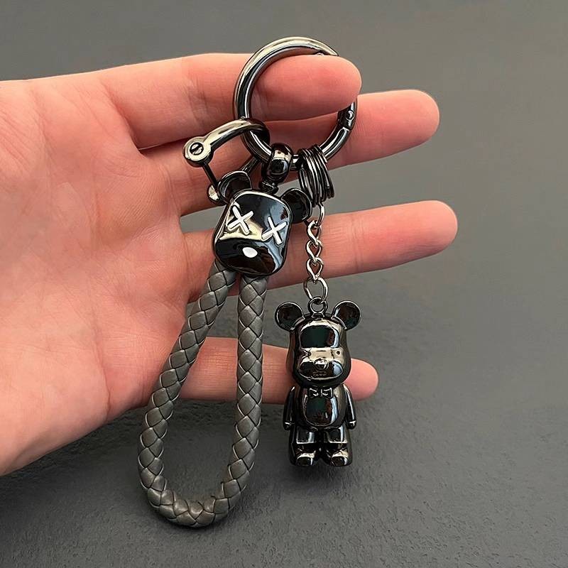 Braided Rope Car Key Ring Violent Bear Creative 3D Bear Pendant Men's Lady Couple Key Chain Ring Car decorations grbd