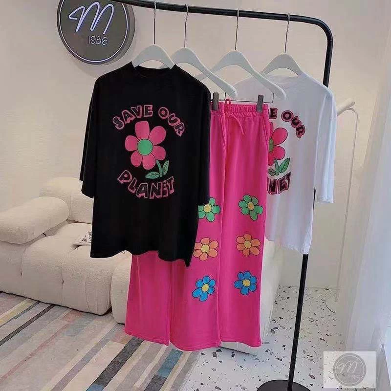 เซ็ทเสื้อแขนสั้นกางเกงขายาว S09 ลายดอกไม้ thumbnail 3