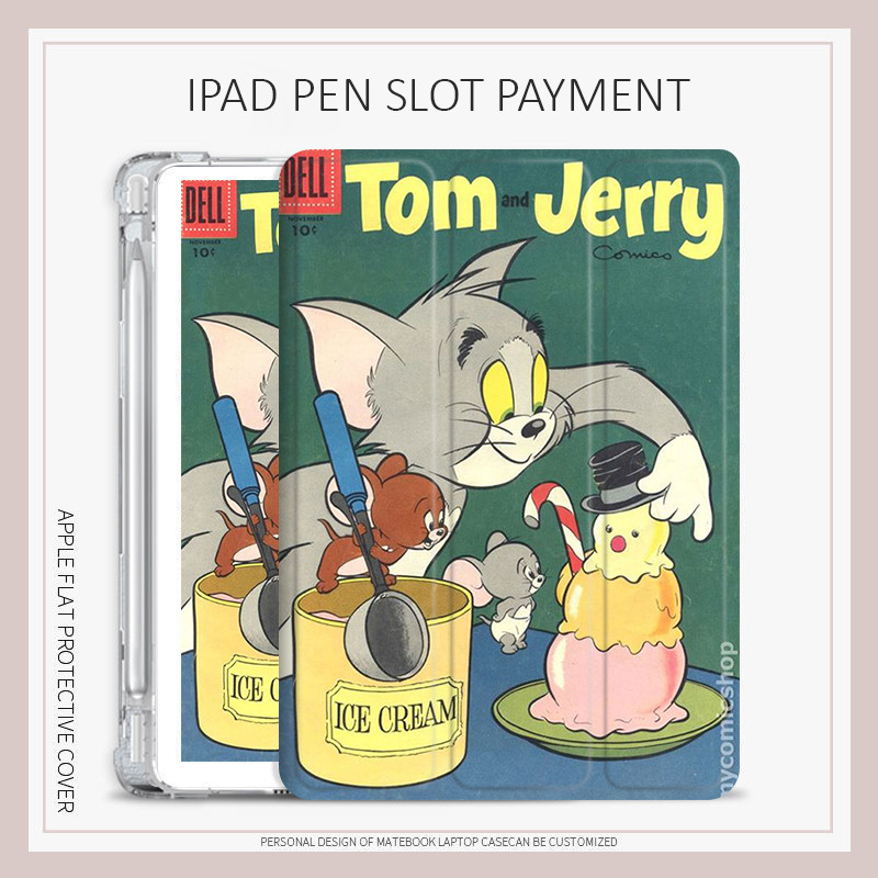 Tom Jerry case iPad gen10 2022 pro11 2024 pro12.9 pro13 cat mouse case iPad 10.2 gen7/8/9 air4/5/6 m