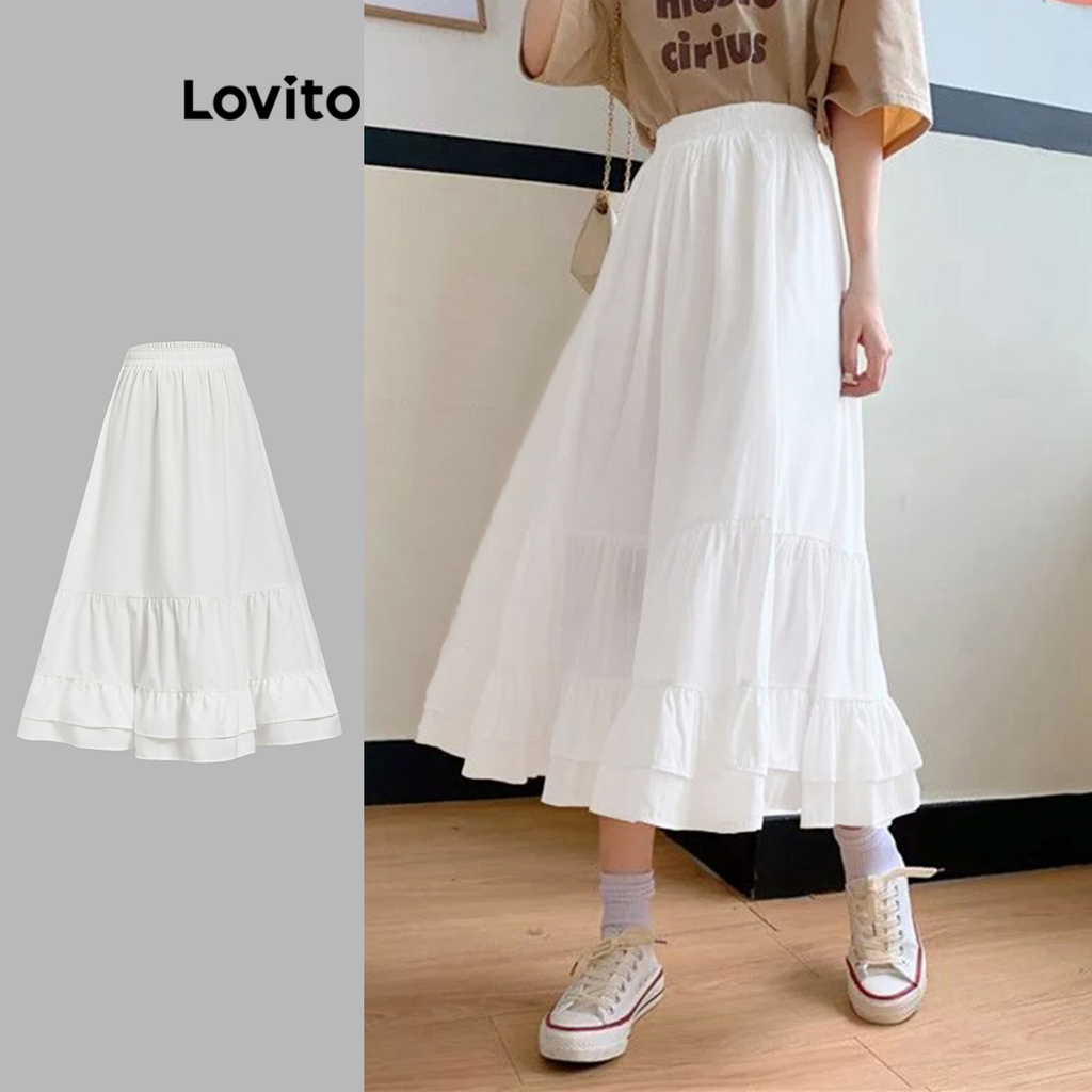 Lovito กระโปรงกุ๊นโบโฮธรรมดาสำหรับผู้หญิง L100MD116