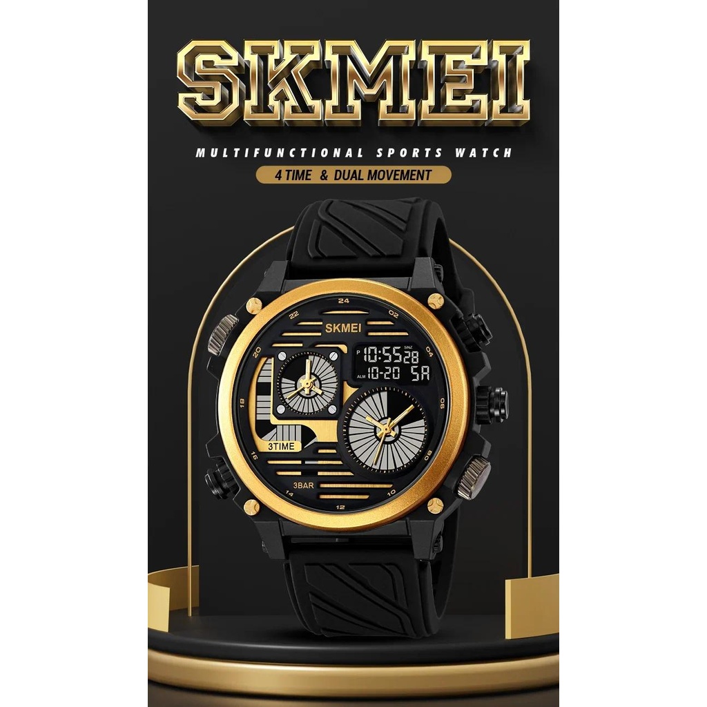 SKMEI สมี 2202 นาฬิกาสปอร์ตบุรุษไฟ นํา นาฬิกาจับเวลานาฬิกาข้อมือกันน้ําปลุกสร้างสรรค์เย็น 4 จอแสดงผลเวลานับถอยหลังดิ