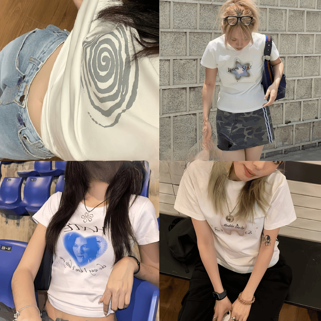 [ส่งจากโรงงาน]ออก24ชั่วโมง TouchFashion-100%Cotton T-Shir Spiral Baby tee เสื้อเบบี้ทีลายวน S-XL เสื้อครอป Sexy