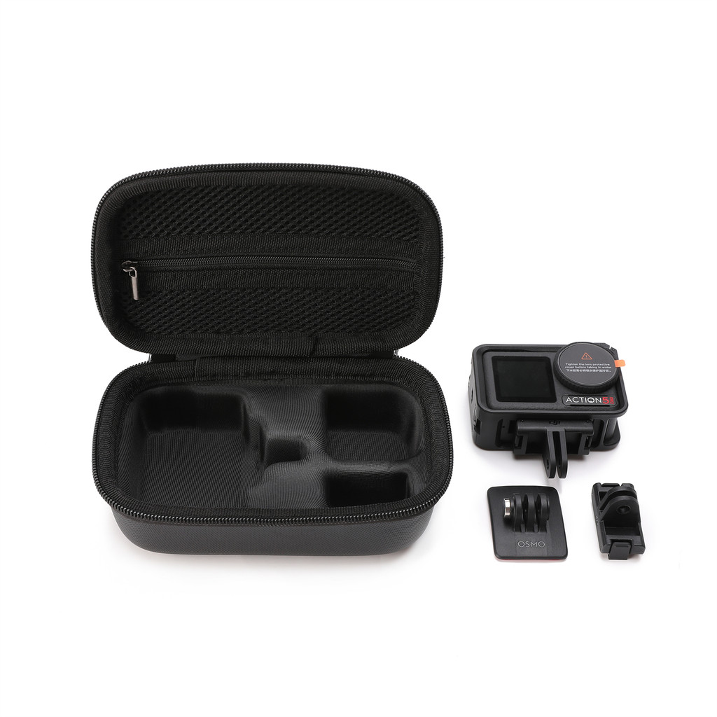 กระเป๋าถือสําหรับ DJI OSMO Action 5 Pro/4/3, กระเป๋าเก็บแบบพกพาสําหรับ DJI Action 5 Pro, กระเป๋าเดินทางเปลือกแข็ง PU พร้อมอุปกรณ์เสริมสายรัดข้อมือ
