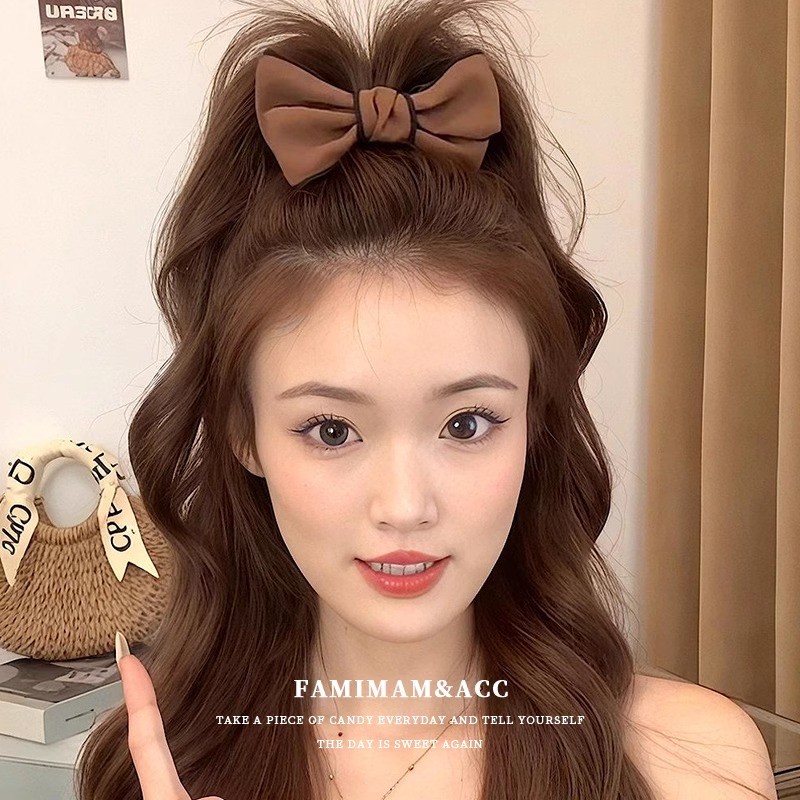 คลิปหัวบอลผมหางม้าสูงหญิงโบว์สองด้านกลับหัวกิ๊บเครื่องประดับผม