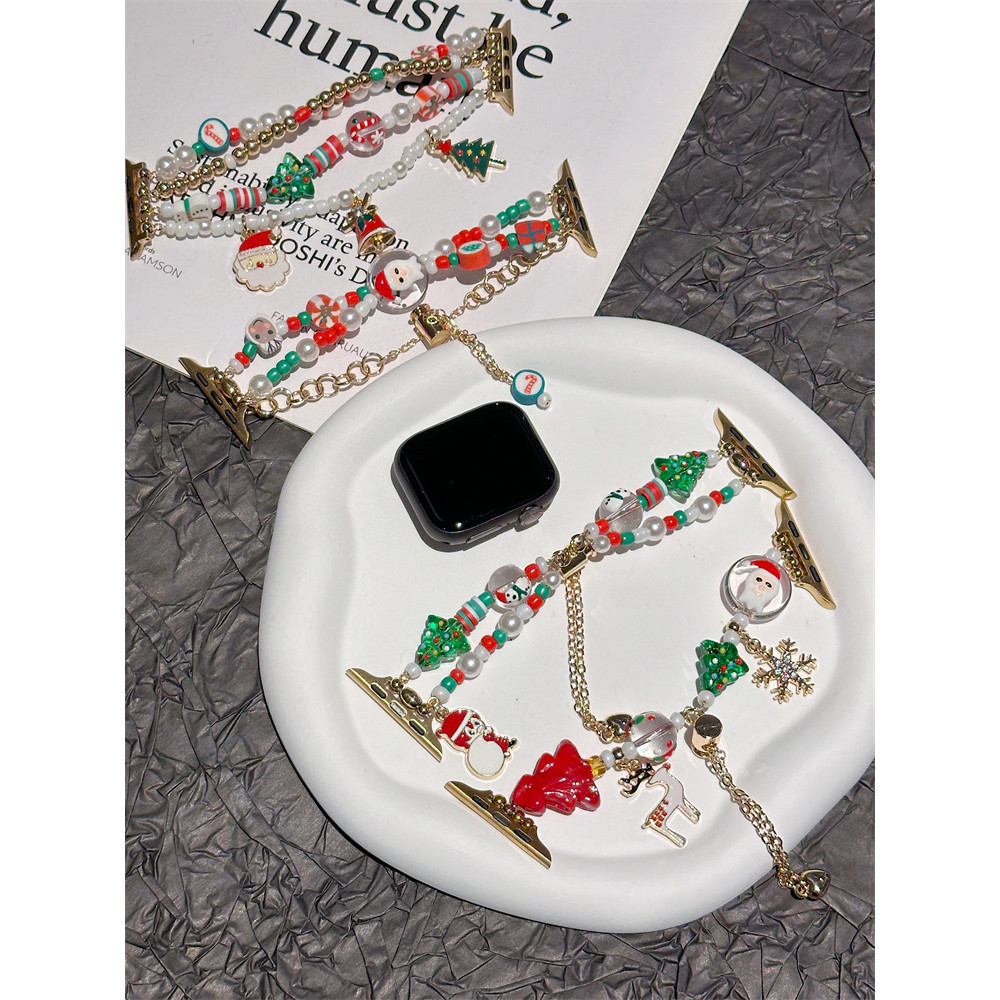 Christmas Santa Claus Christmas Tree สําหรับ Apple Watch Series 10 9 8 7 6 5 4 Se 3 สําหรับ I นาฬิกา 46 มม.44 มม.42 มม.40 มม.49 มม.45 มม.41 มม.38 มม.Ultra 49 มม.สายนาฬิกาผู้หญิง