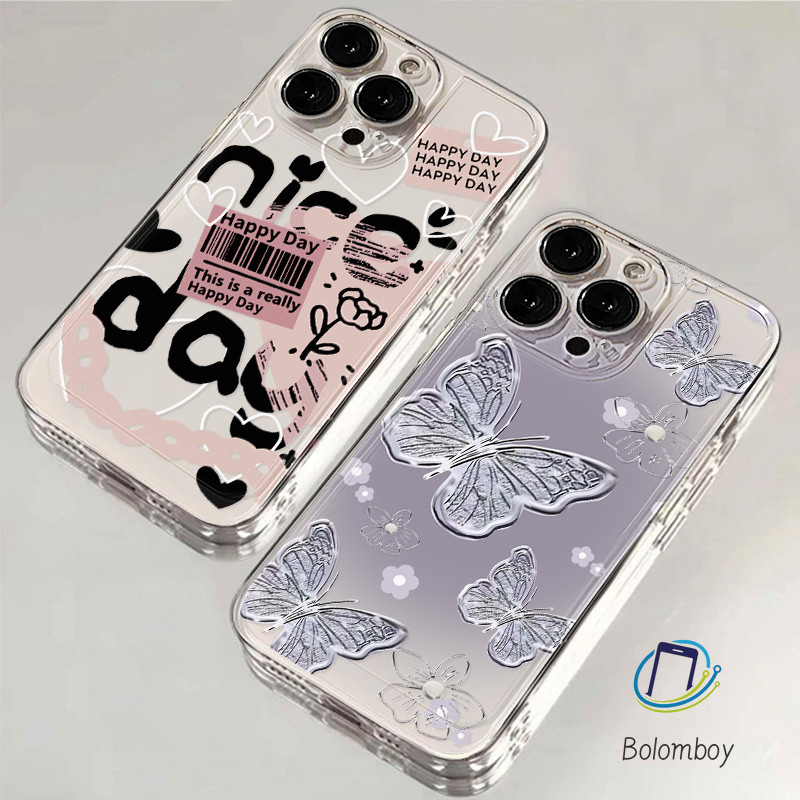 เคสโทรศัพท์ For ไอโฟน11 13 15 Pro Max 12 14 16 Pro 7 8 Plus XR X XS ดอกไม้ผีเสื้อที่สวยงาม นุ่มและกันกระแทก แฟชั่น