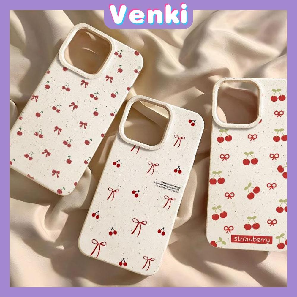 Venki - เคส iPhone 15 Pro max สี Straw Wheat เป็นมิตรกับสิ่งแวดล้อม สีขาว เคสกันกระแทกแบบนุ่ม เชอร์รี่น่ารัก Compatible with iPhone 15 Pro max 14 13 12 11 Pro max XR XS 7 8Plus