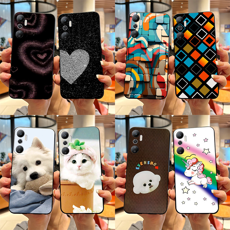 Infinix hot 20 X6826 Case Matte Black ดีไซน์ใหม่ลายหัวใจฝาหลังสําหรับ Infinix hot20 hot 20 4G เคสโทรศัพท์