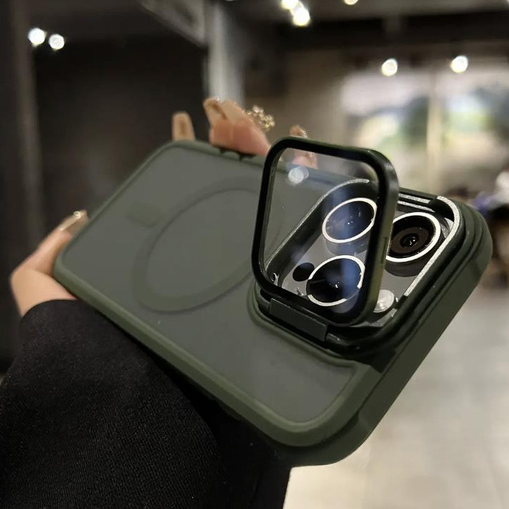 ใหม่ 16 Pro Max พร้อมเลนส์ผู้ถือฟิล์มแก้วสีเขียว matte case เข้ากันได้กับ iPhone 11 12 13 14 16 15 Pro Max 16plus 14plus 15plus พร้อมแม่เหล็กฮาร์ดปกหลัง