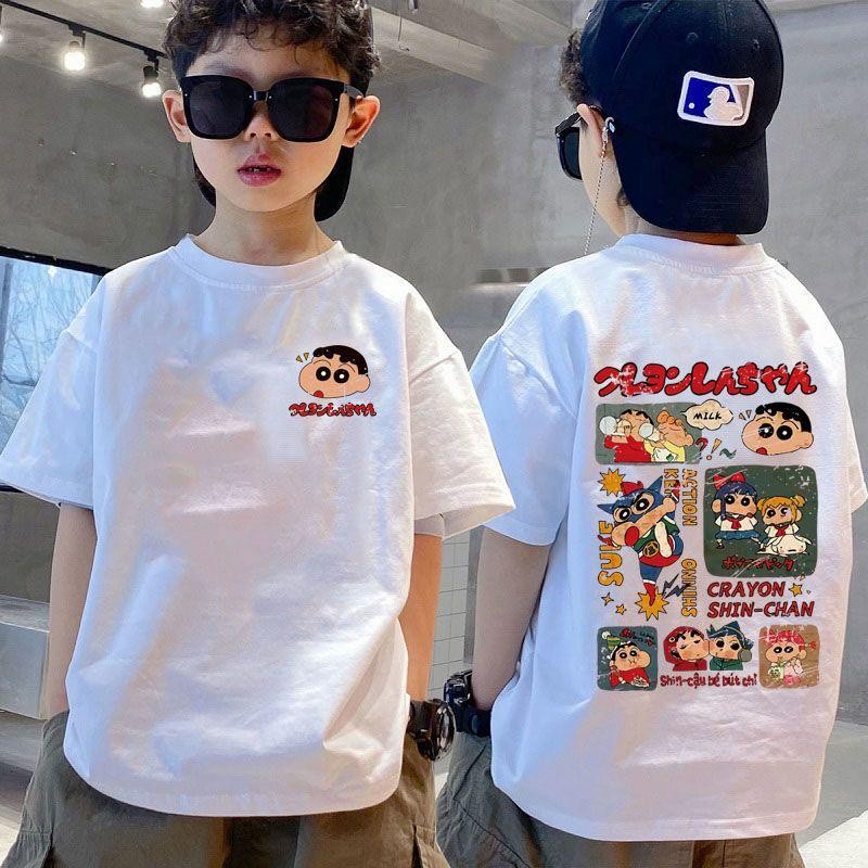 เสื้อยืดแขนสั้นเด็กชาย เสื้อผ้าฝ้าย แฟชั่นญี่ปุ่น พิมพ์ลาย เหมาะสำหรับเด็กอายุ 90-150ซม. อายุ 3-12 ปี #1415