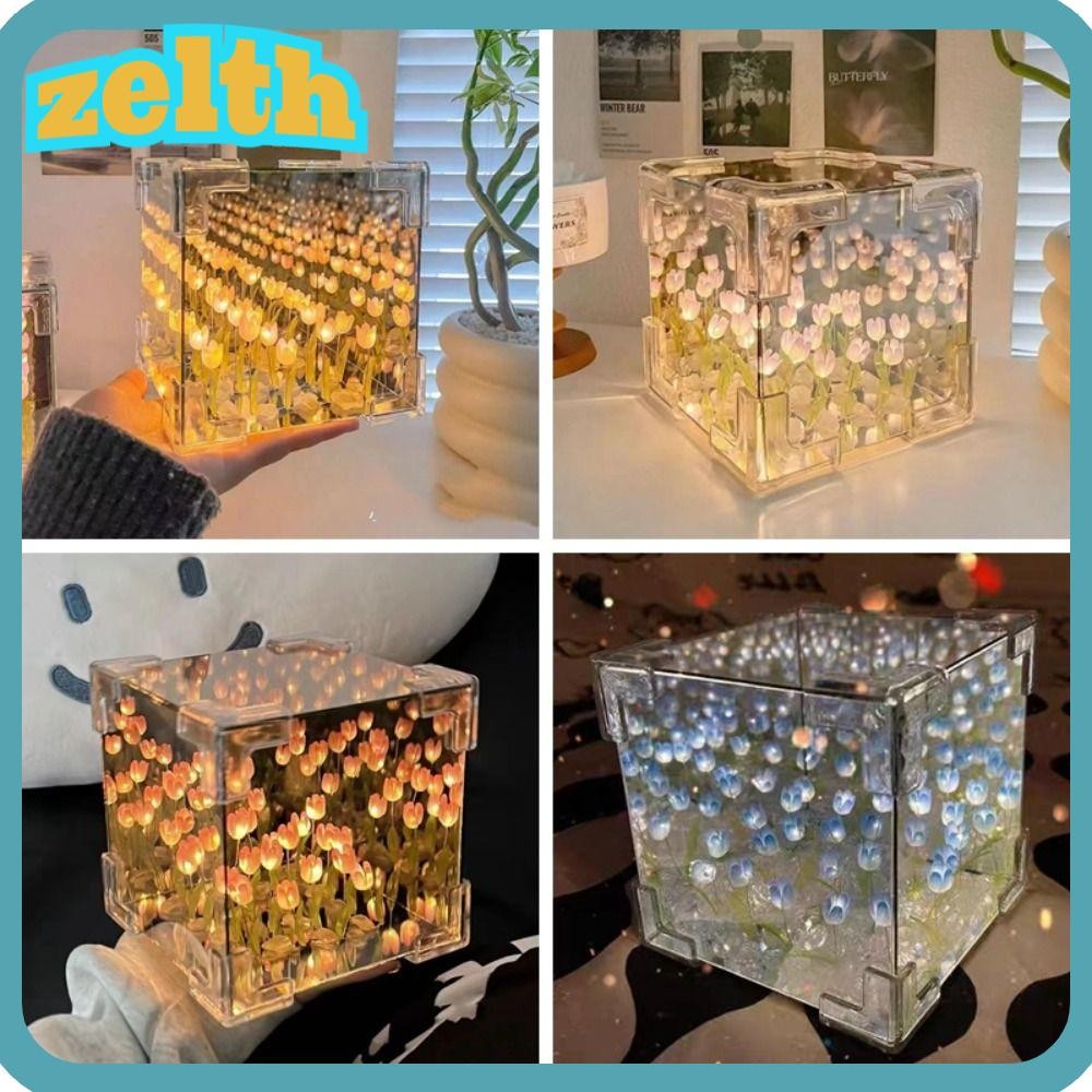Zelth LED ตกแต่งโคมไฟกลางคืน, 21 ดอกไม้อะคริลิคทิวลิป Night Light, Excluding ของขวัญกระเป๋า Handmade DIY Magic Cube กระจกของขวัญวันเกิด