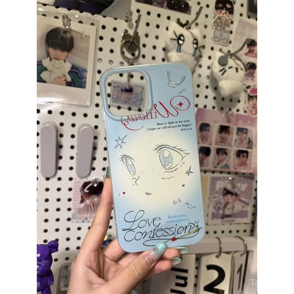 เคสโทรศัพท์สำหรับ iPhone 7 8 x XS XR xsmax 11 12 13 14 15 16 Pro Max PLUS พื้นหลังสีขาว IMD INS เคสนิ่มหุ้มทั้งตัวสีฟ้าสำหรับสาวๆเคสกันกระแทกเคส8s2a