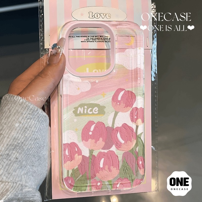 สีชมพู ทิวลิป เคสไอโฟน IPhone 11 12 13 7Plus 14 16 15 Pro Max 6 8 7 8 6s Plus Max XR X XS Plus SE 2020 น่ารักจัง เคส