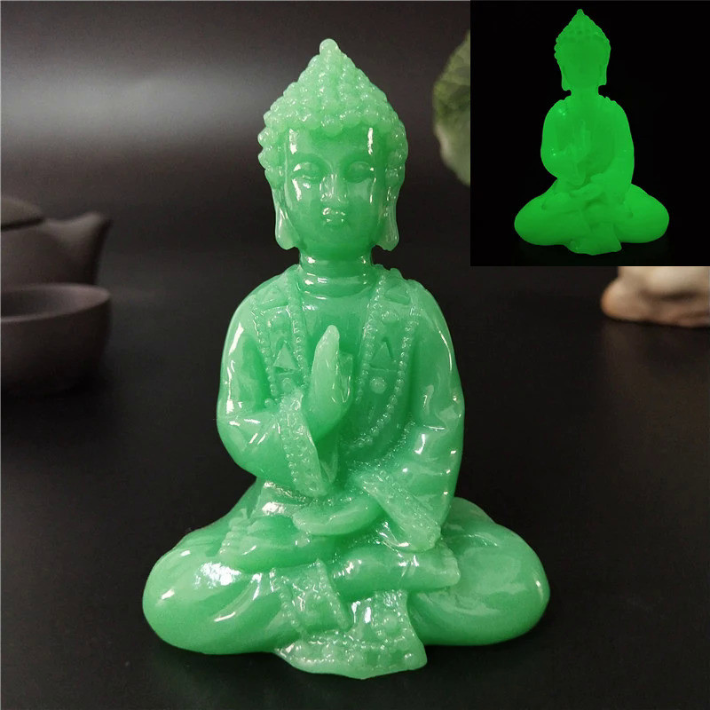 Glowing Meditation Buddha Statue Man-made Jade Stone Ornament Thai Buddha Sculpture Figurines Lumino
