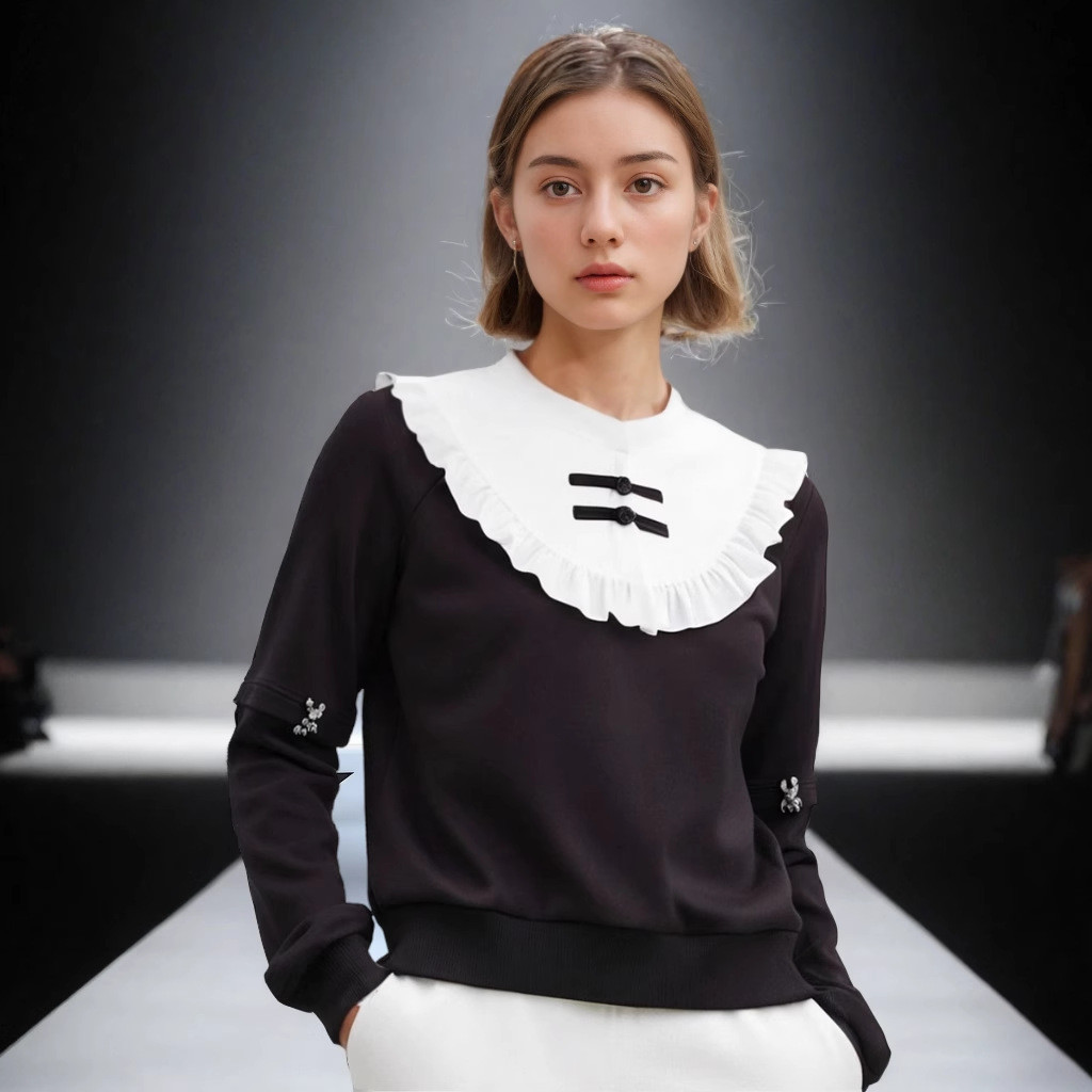 สไตล์ประจำชาติย้อนยุคปลอมคอปกสำหรับเด็กผ้าฝ้ายสีขาวที่เข้ากันทั้งหมดออกแบบคอตั้งหัวเข็มขัดตรงคำเดียว