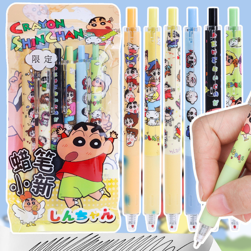 ปากกาเจลเครยอนชินจัง 6 ชิ้น - ชนิดกดปากกาเป็นกลาง - เขียนลื่นปากกาหมึกแห้งเร็ว - เครื่องเขียนสํานักงานโรงเรียน - 0.5 มม. สีดําเติมเขียนปากกา - การ์ตูนอะนิเมะ Periphepher