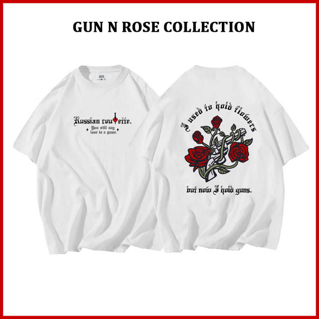 💗พร้อมส่ง💘Fashion เสื้อยืด Oversize คอลเลคชั่น Gun N Rose (white) Tee