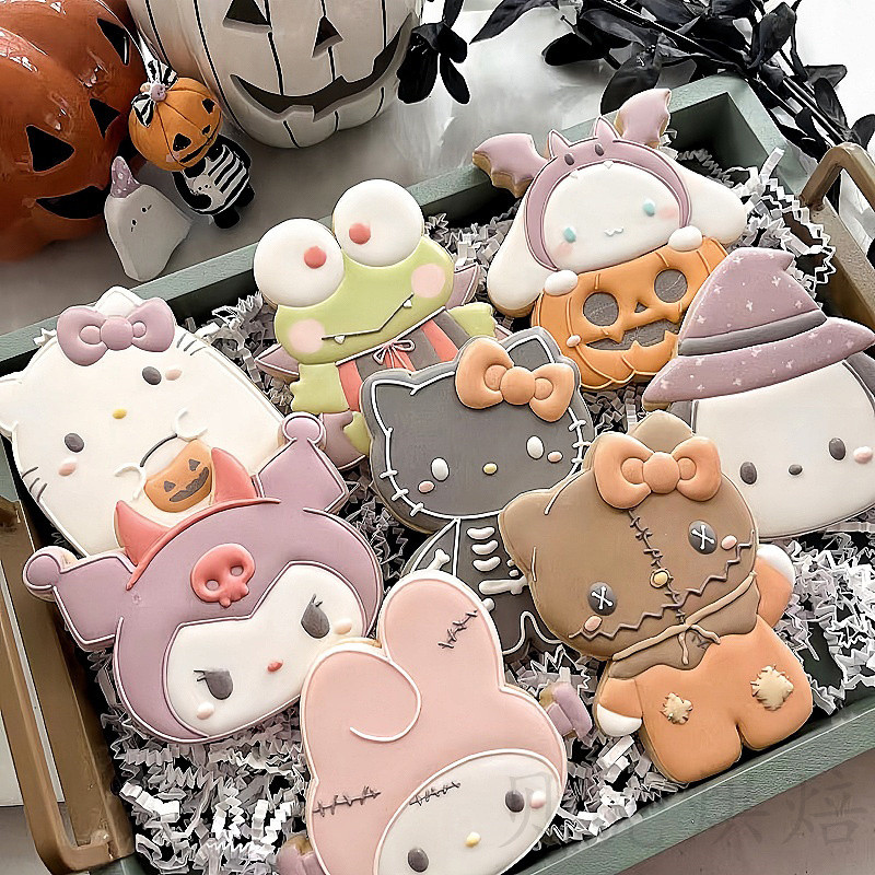 การ์ตูนน่ารักฮาโลวีนคุกกี้น้ำตาลแม่พิมพ์คุกกี้ Sanrio Hello Kitty Cinnamoroll Kuromi Melody เนยคุกกี้ตัดแม่พิมพ์เค้กเครื่องมืออบ