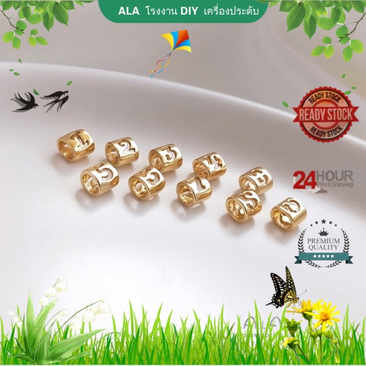 【 เครื่องประดับ DIY 】จี้ลูกปัด รูปตัวเลข 0-9 สีทอง 14k รูขนาดใหญ่ สําหรับทําเครื่องประดับ สร้อยข้อมือ DIY[จี้ชาร์ม/จี้/จี้สร้อยคอ/จี้ ทองคํา/จี้ทองคําแท้/jewelry DIY]