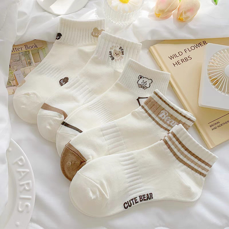 home818 ถุงเท้าข้อสั้น (5ลาย/10คู่) ถุงเท้าแฟชั่นเกาหลี เนื้อผ้านุ่มงานถักอย่างดี ลายCUTE/BEAR NO.B101