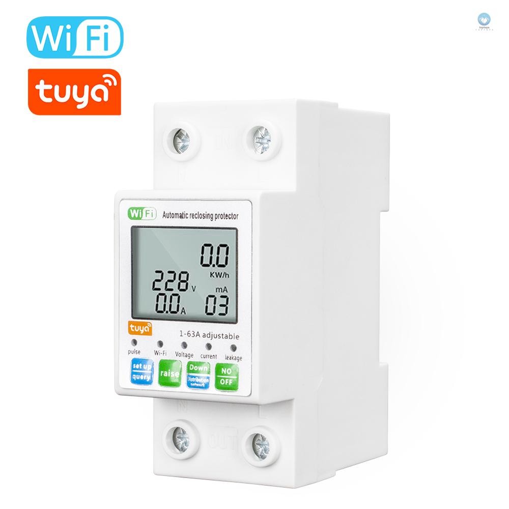 Tuya WiFi อัจฉริยะอัตโนมัติ Reclosing Protector มัลติฟังก์ชั่นแรงดันไฟฟ้าปัจจุบันการตรวจสอบจอแสดงผล LCD สวิทช์ Power Meter ป้องกันค่า Settable โทรศัพท์มือถือ APP Cont