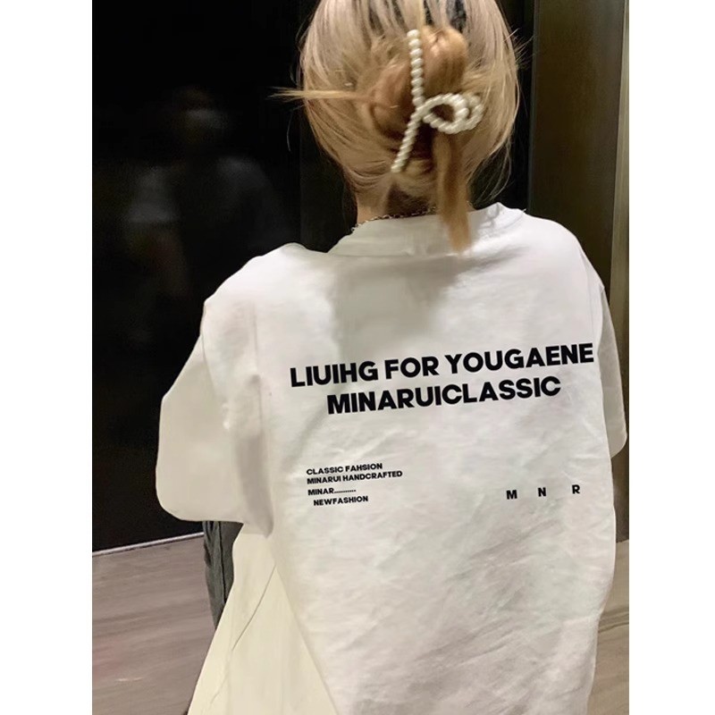พร้อมส่ง  เสื้อยืดแขนสั้นพิมพ์ลายผ้าฝ้ายแท้ สวมใส่สบาย ระบายอากาศได้ดี ทันสมัยและเรียบง่าย oversize t shirt