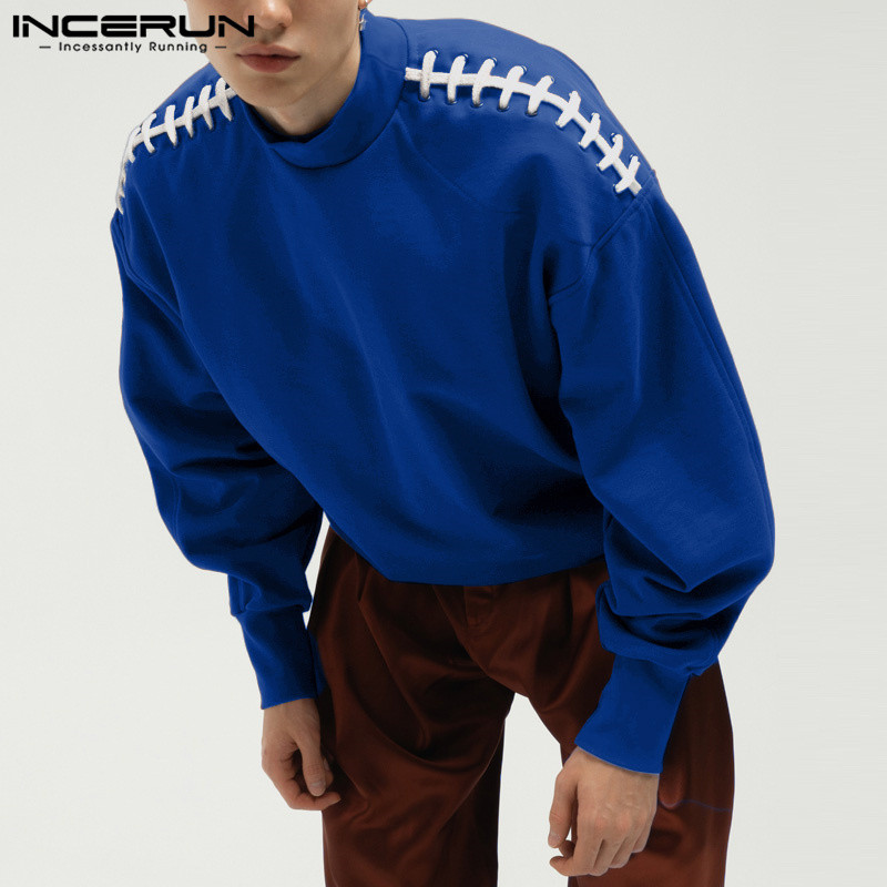 Incerun ผู้ชายวินเทจลําลองสีทึบ Lace-Up เสื้อกันหนาวมีฮู้ด