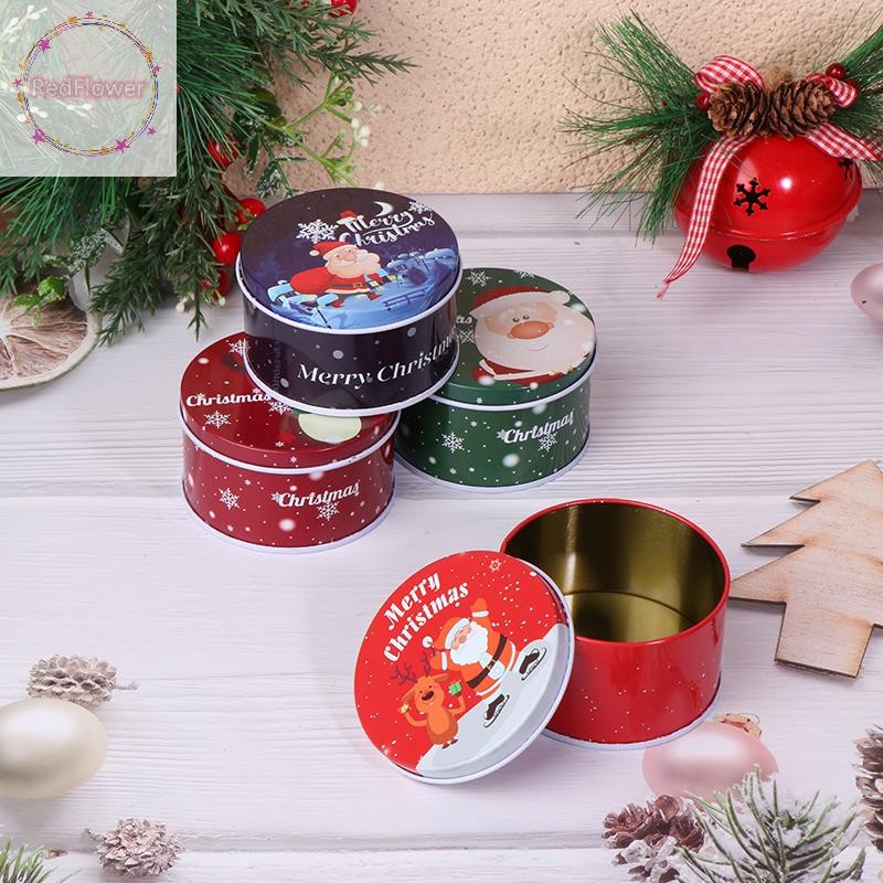 Redflower 1 PC Tinplate Christmas Candy รอบการ์ตูน Santa Claus Elk Letter พิมพ์กล่อง Xmas Candy ช็อกโกแลตคุกกี้กล่องกล่องของขวัญขนาดเล็ก TH