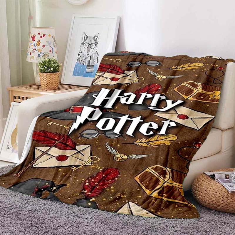 ผ้าห่มแฮร์รี่พอตเตอร์นุ่มและอบอุ่นสี่ฤดูกาลตกแต่งผ้าห่มขนสัตว์โซฟาห้องนอนห้องนั่งเล่น - รูปที่ 4
