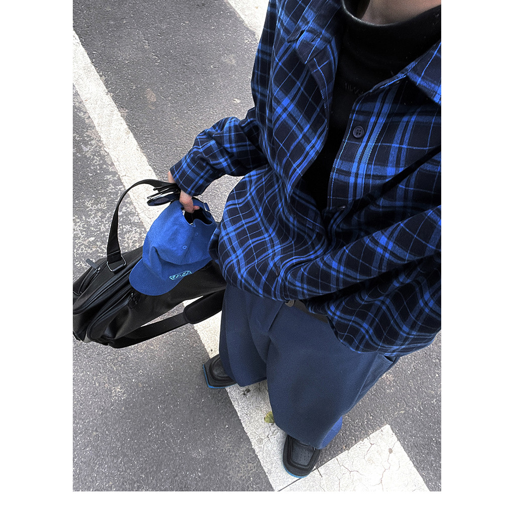 เสื้อเชิ้ตลายสก๊อตแขนยาวปักลายขนาดเล็กเรียบง่ายย้อนยุคหลวม - รูปที่ 6