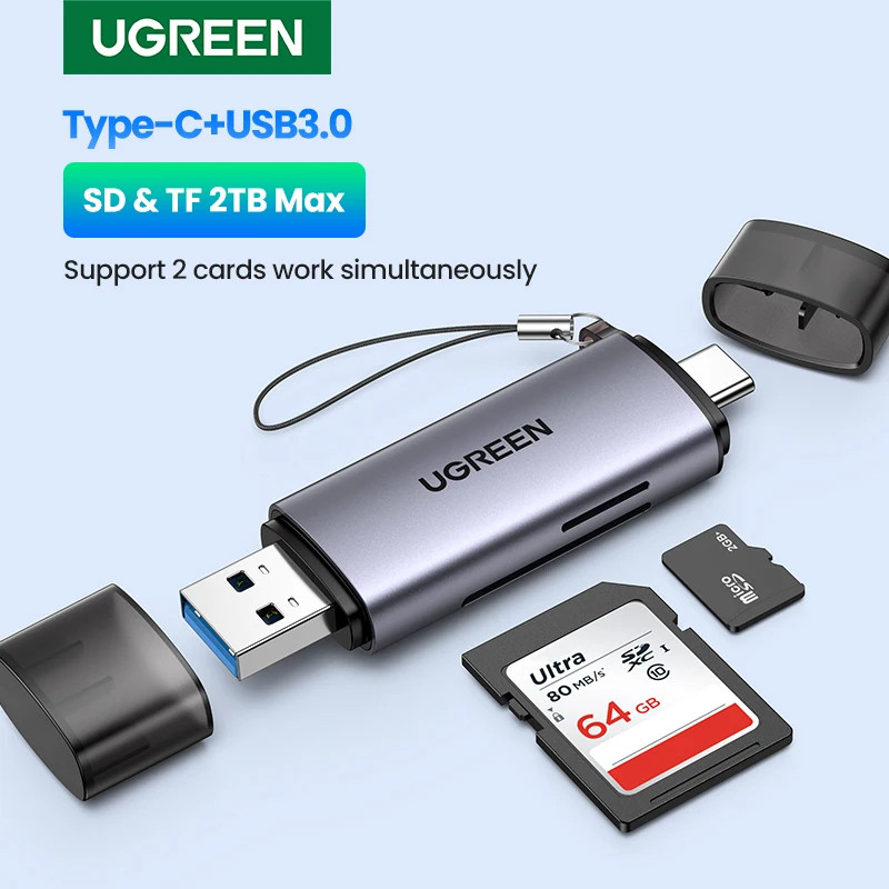 Ugreen เครื่องอ่านการ์ด USB 3.0 และ Type C ถึง SD เครื่องอ่านการ์ด Micro SD TF สําหรับเครื่องอ่านการ์ดหน่วยความจําคอมพิวเตอร์