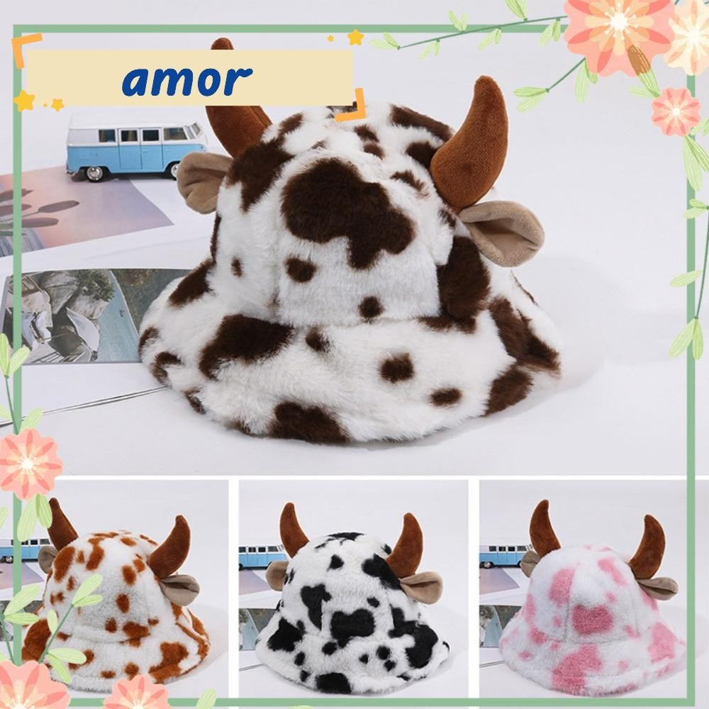 Amor12 Fuzzy Bucket Hat, Keep Warm Casual Fluffy Warm Hat,แฟชั่นHip Hop Faux Fur Capสําหรับผู้หญิงผู